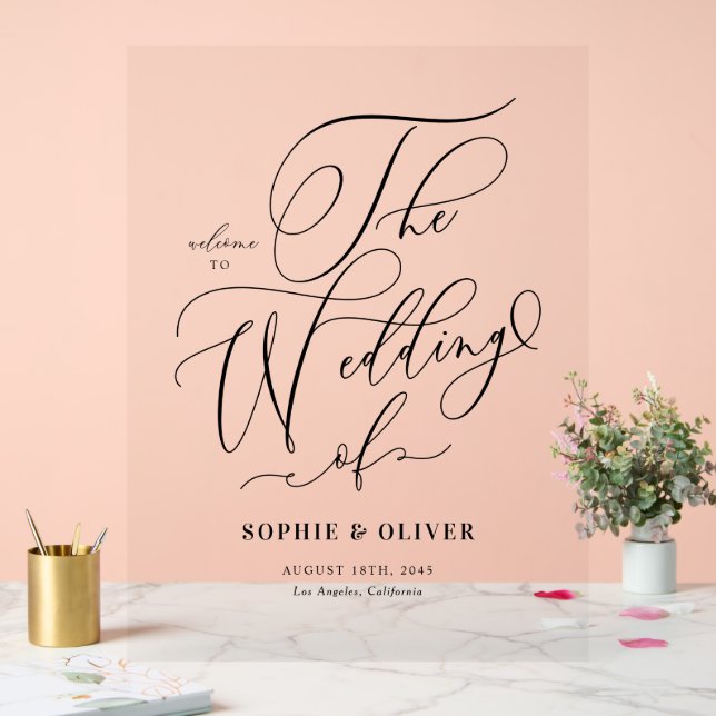 Black Whimsical Calligraphy Wedding Welcome Acrylschild (Hochzeit)