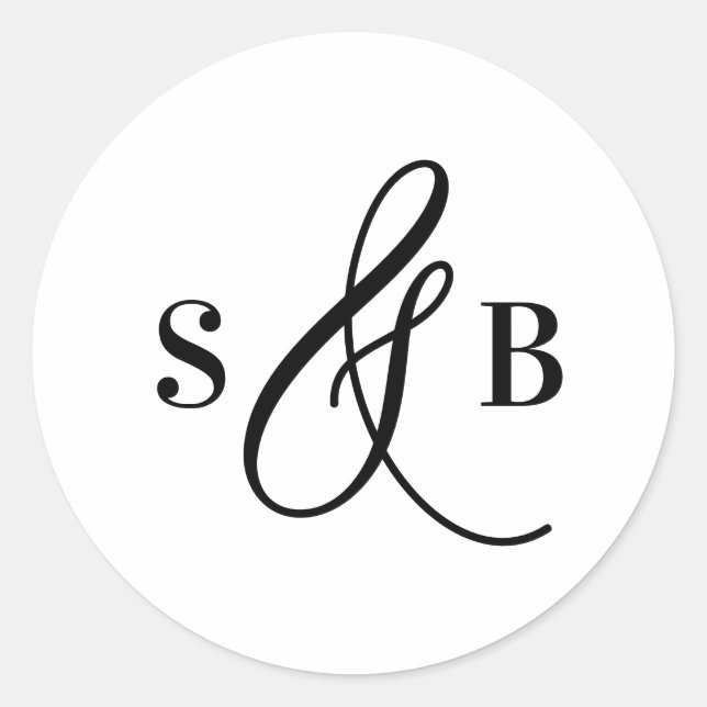 Black Whimsical Calligraphy Wedgram Runder Aufkleber (Vorderseite)