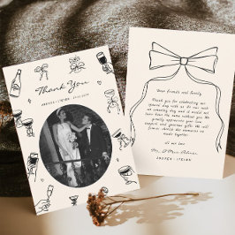 Black Whimsical Foto Hand Drawn Wedding Dankeskarte