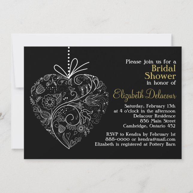 Black Whimsical Heart Bridal Dusche Einladung (Vorderseite)