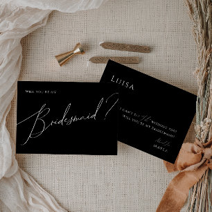 Black Whimsical Script Bridesmaid Vorschlag Card Einladung