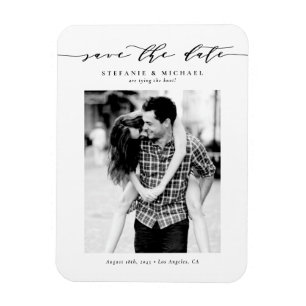 Black Whimsical Script-Foto Save the Date Magnet