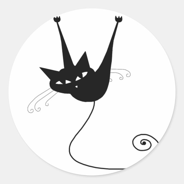 Black Whimsy Kitty 1 Runder Aufkleber (Vorderseite)