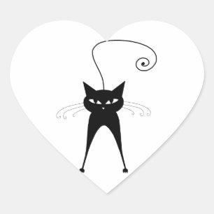 Black Whimsy Kitty 6 Herz-Aufkleber