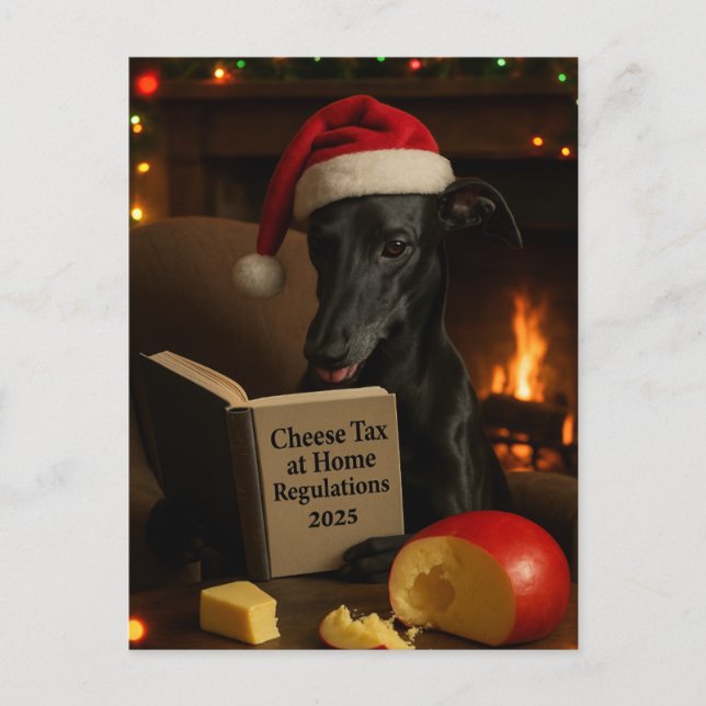 Black Whippet 'Cheese Tax' Christmas postcard  Postkarte (Vorderseite)