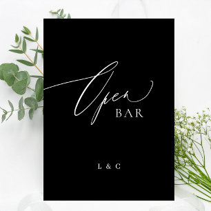 Black Whit Calligraphy 5 x 7 Wedding OPEN Bar Sign