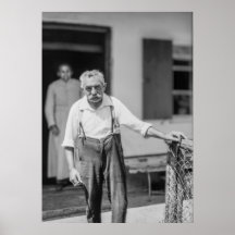 Black & White 1968 European Old Man in Suspenders