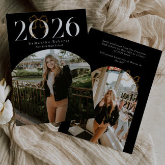 Black & White 2026 Coquette Bow Photo Graduation Ankündigung