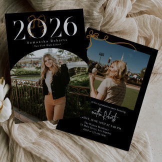 Black & White 2026 Coquette Bow Photo Graduation Einladung
