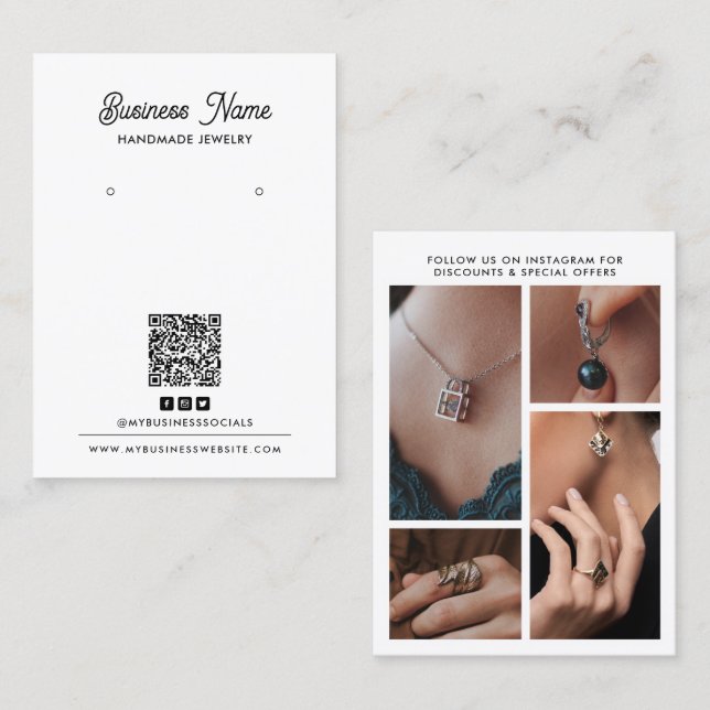 Black & White 4-Photo Earring Display Card Visitenkarte (Vorne/Hinten)
