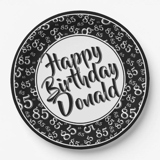 Black/White 85th Random Number Pattern Pappteller (Vorderseite)