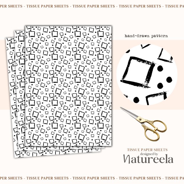 Black White Abstract Squares Collage Tissue Paper Seidenpapier (Von Creator hochgeladen)
