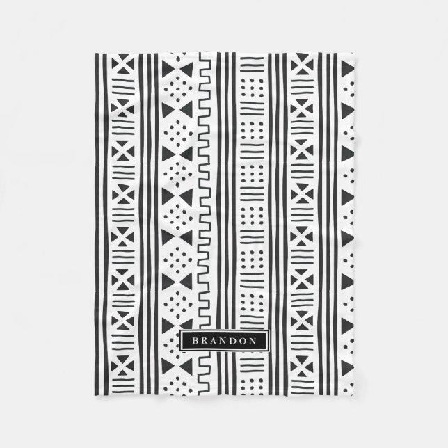Black|White Afrikaner MudCloth inspiriertes Fleecedecke (Vorderseite)