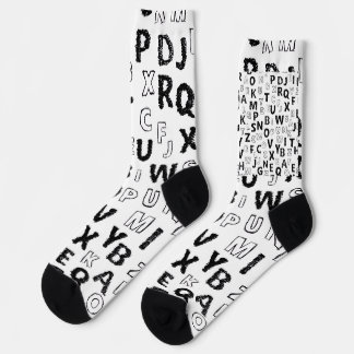 Black & White Alphabet Pattern Crew Socks Socken