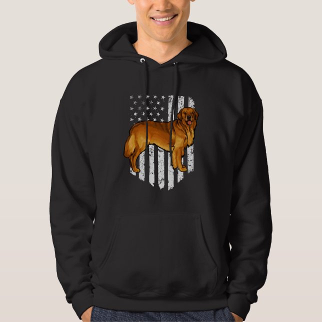 Black White American Flag Golden Retriever 4th Of  Hoodie (Vorderseite)