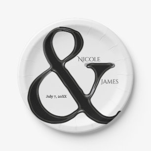 Black & White Ampersand Chic Hochzeitsempfang Pappteller