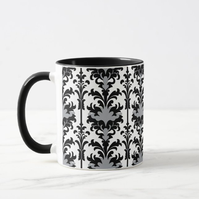 Black White and Grey Floral Damask style Tasse (Links)