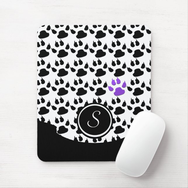 Black, White and Purple Paw Print Mousepad (Mit Mouse)