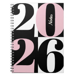 Black White and Rose Pink Bold Year Color Block Notizblock