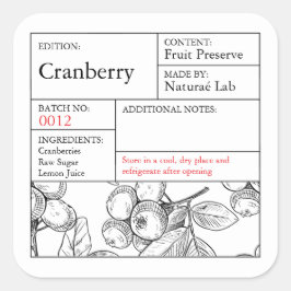 Black & White Apothecary Cranberry label Quadratischer Aufkleber