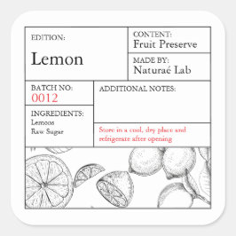 Black & White Apothecary Lemon label Quadratischer Aufkleber