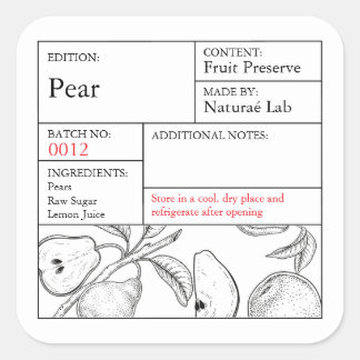 Black & White Apothecary Pear label Quadratischer Aufkleber