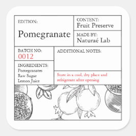 Black & White Apothecary Pomegranate label Quadratischer Aufkleber