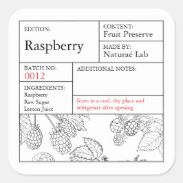 Black & White Apothecary Raspberry label Quadratischer Aufkleber