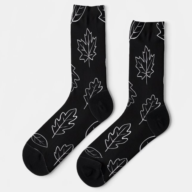 Black & White Autumn Leaf Socks | Minimalist Fall  Socken (Linkes Detail)
