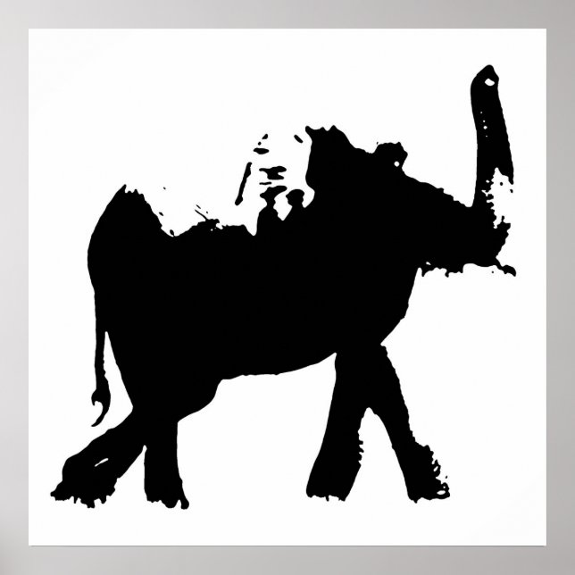 Black & White Baby Elephant Pop Art Poster (Vorne)