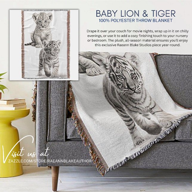 Black & White Baby Lion & Tiger Throw Blanket Decke (Von Creator hochgeladen)