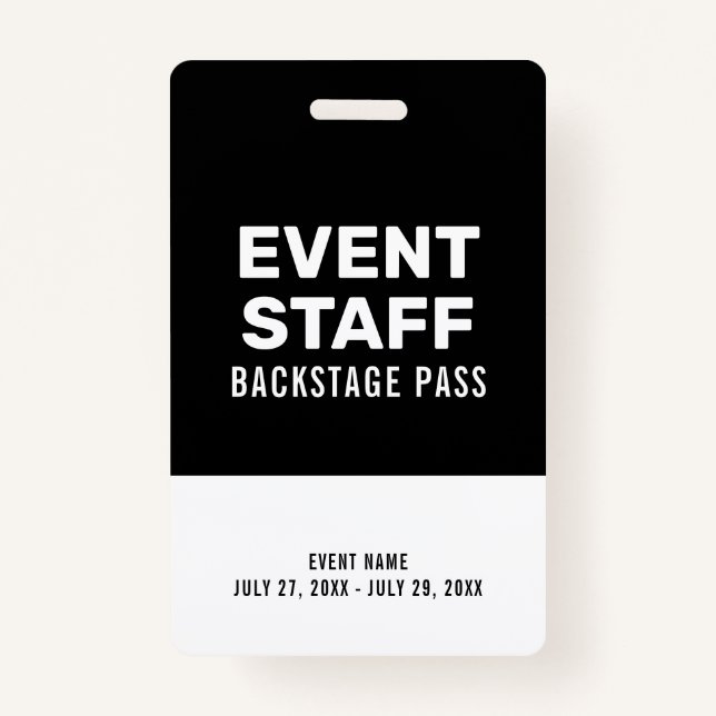 Black & White Backpass Event-Mitarbeiter Schwarze  Ausweis (Vorderseite)