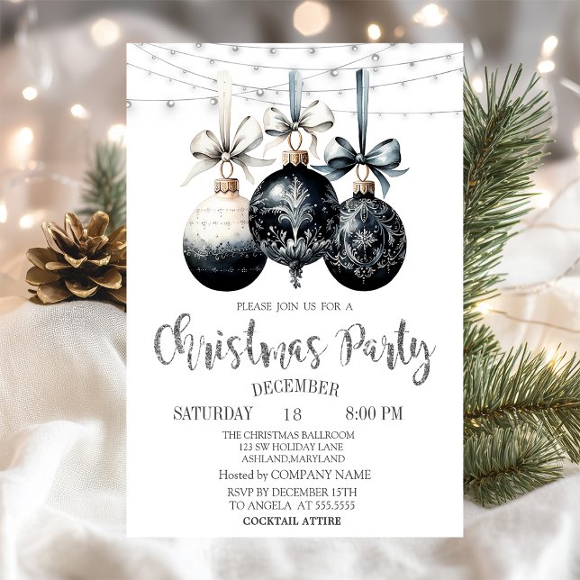 Black White Balls,Lights,Buffalo Plaid Christmas  Einladung (Von Creator hochgeladen)