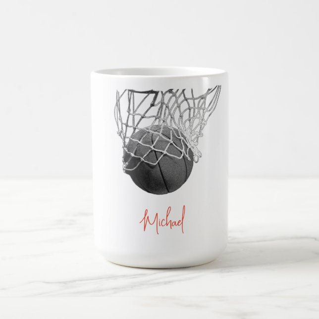 Black & White Basketball Ball & Net Your Name Kaffeetasse (Mittel)