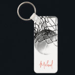 Black & White Basketball Ball & Net Your Name Schlüsselanhänger<br><div class="desc">I Love This Game. Popular Sports - Black & White Basketball Game Ball Image.</div>