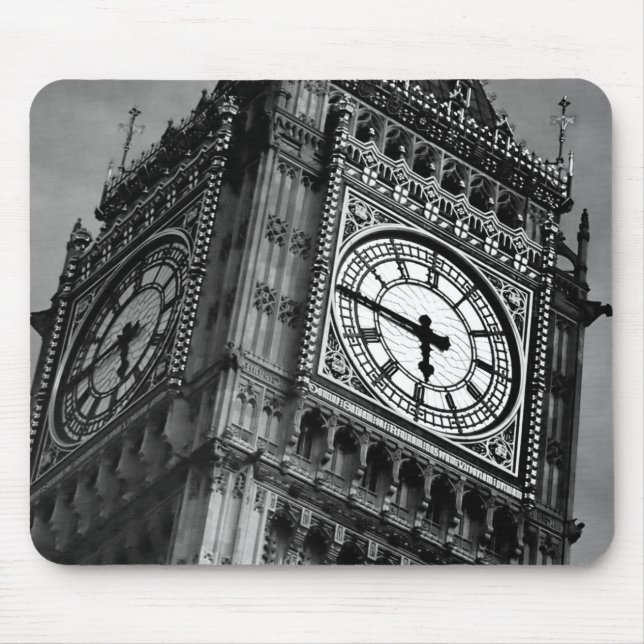 Black & White Big Ben Clock Tower Europa Mousepad (Vorne)