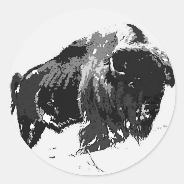 Black & White Bison / Buffalo Runder Aufkleber (Vorderseite)