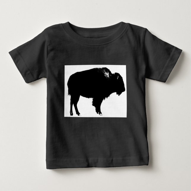 Black & White Bison Buffalo Silhouette Pop Baby T-shirt (Vorderseite)