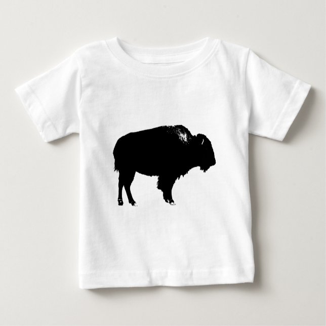 Black & White Bison Buffalo Silhouette Pop Baby T-shirt (Vorderseite)