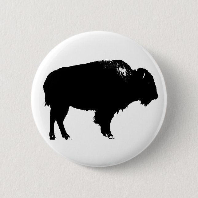 Black & White Bison Buffalo Silhouette Pop Button (Vorderseite)
