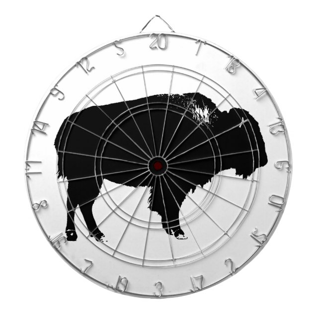 Black & White Bison Buffalo Silhouette Pop Dartscheibe (vorne)
