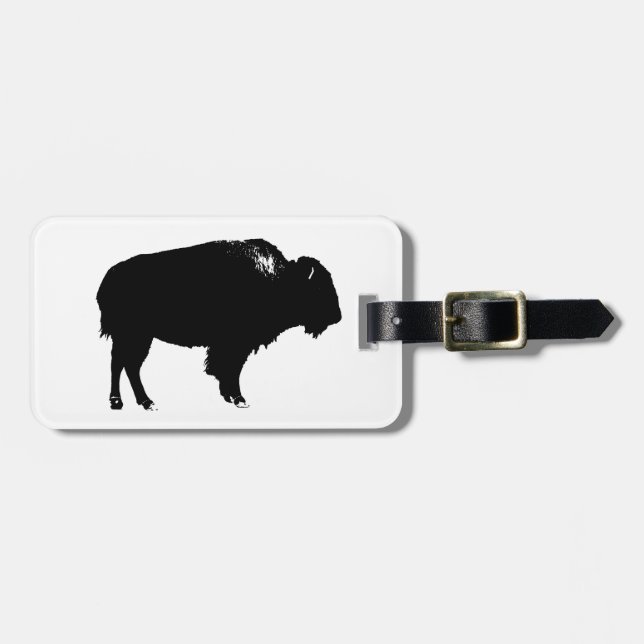 Black & White Bison Buffalo Silhouette Pop Gepäckanhänger (Vorderseite horizontal)