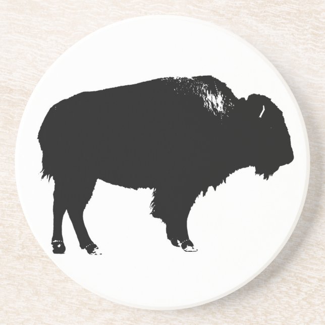 Black & White Bison Buffalo Silhouette Pop Getränkeuntersetzer (Vorne)