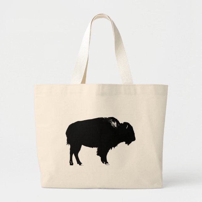 Black & White Bison Buffalo Silhouette Pop Jumbo Stoffbeutel (Vorne)
