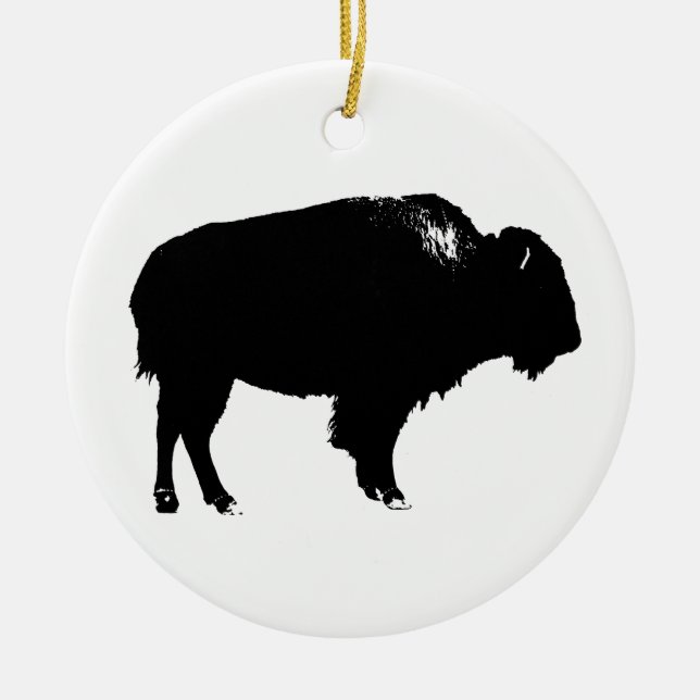 Black & White Bison Buffalo Silhouette Pop Keramikornament (Vorne)