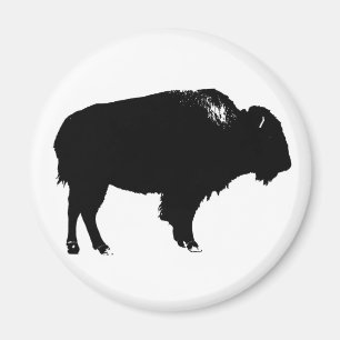 Black & White Bison Buffalo Silhouette Pop Magnet