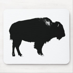 Black & White Bison Buffalo Silhouette Pop Mousepad