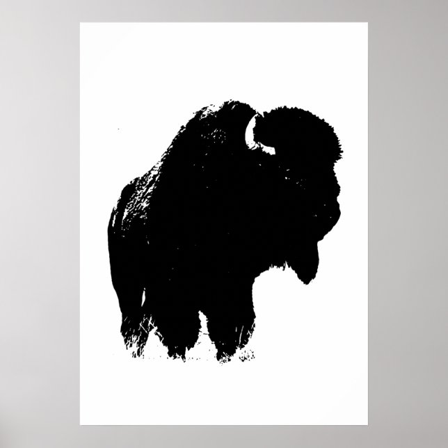 Black & White Bison Buffalo Silhouette Pop Poster (Vorne)