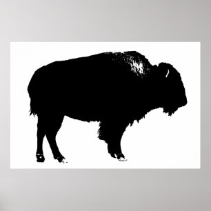 Black & White Bison Buffalo Silhouette Pop Poster