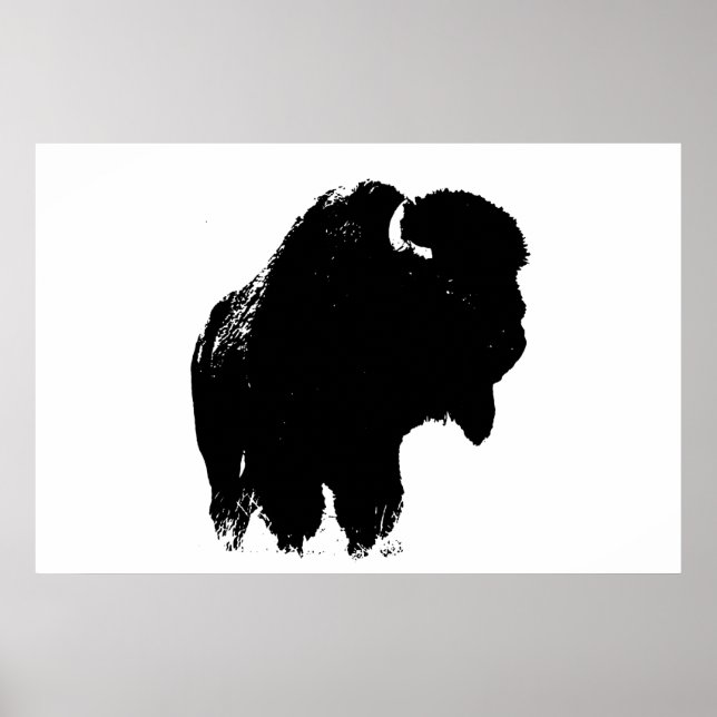 Black & White Bison Buffalo Silhouette Pop Poster (Vorne)